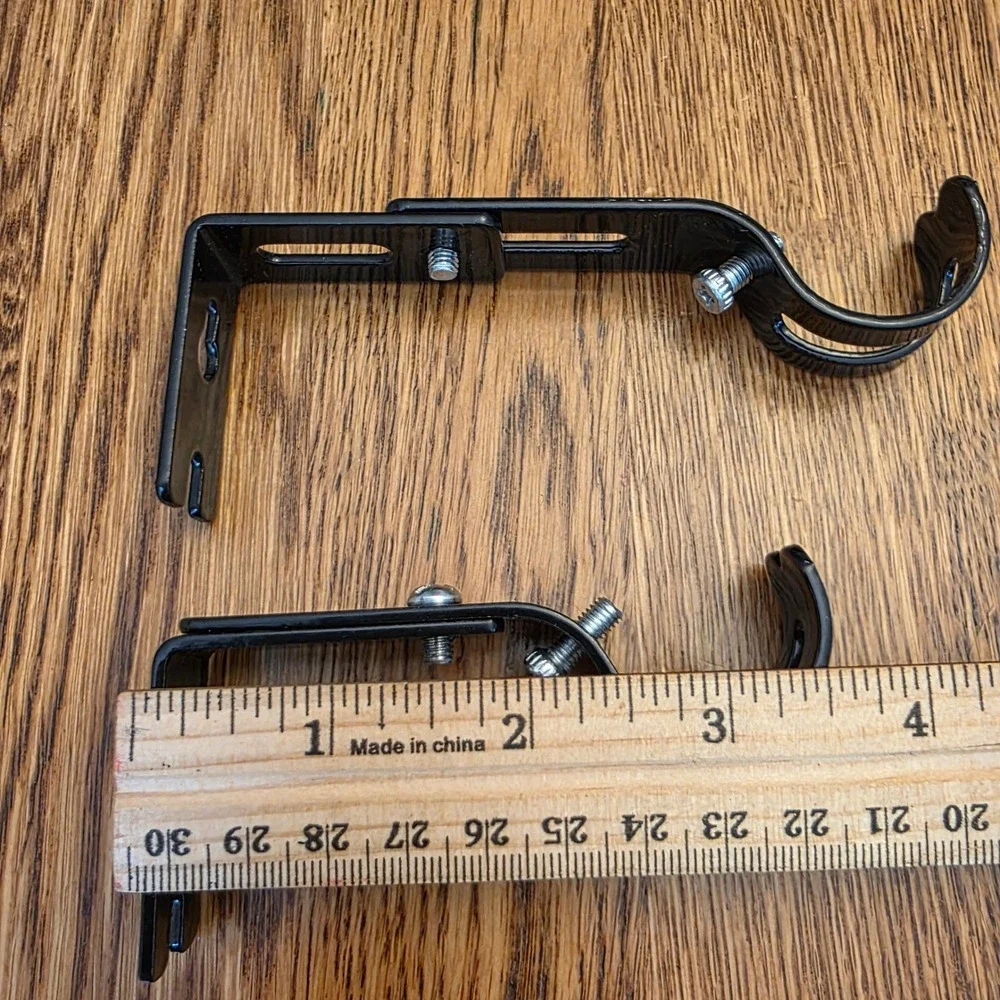 Black Adjustable Curtain Rod Brackets Set of 2‎ Metal Wall Mount Hardware 1 Inch